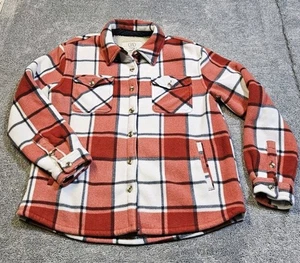 SAGE Collective Women's Sz M Red Plaid Plush Sherpa Lined Fleece Shirt Jacket  - Picture 1 of 8