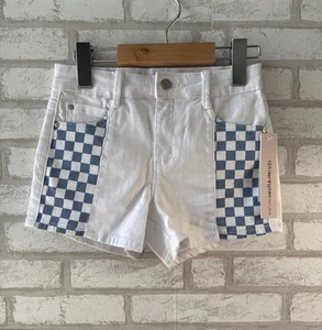 NWT Aqua Girls Checker Panel Denim Shorts Size 10 Bloomingdale's Exclusive - Picture 1 of 3
