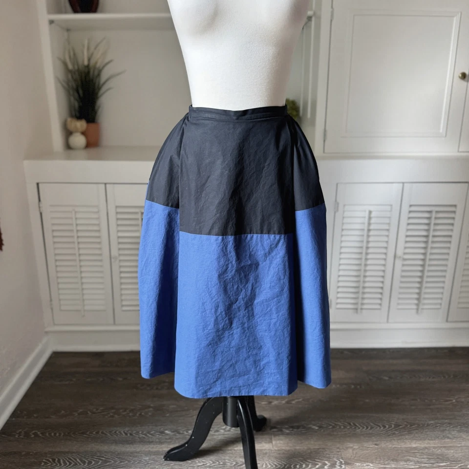 Falda Midi Completa Bottega Veneta Negra Azul Algodón Colorblock Plisada Talla 42/6 Foto 1 de 4