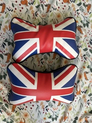 UK Flag Union Leather Car Seat Neck Pillow Foam Headrest Travel Cushion (2 ct.) - Image 1 of 3