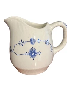 Staffordshire England Leonard Silver Ceramic Creamer Blue Floral Design 3" - Picture 1 of 5