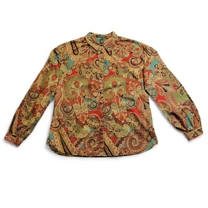 Camicia donna Lauren Ralph Lauren rosso oro verde paisley manica lunga taglia media - Foto 1 di 11