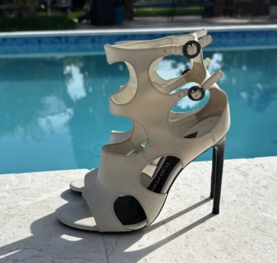 BOMBA SANDALIA TACÓN ALTO CORREA TOM FORD CUERO BLANCO 2 Talla 36.5 HECHA EN ITALIA Foto 1 de 4