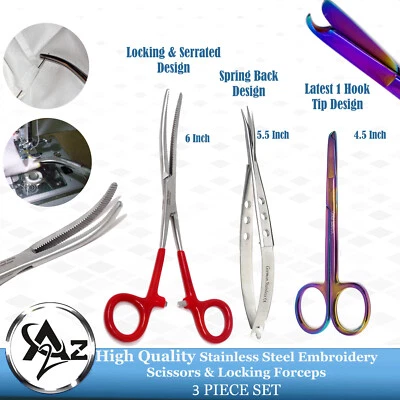 3x Latest Embroidery Scissors Sewing Thread Snips Tailor Shear, Locking Forceps - Image 1 of 4