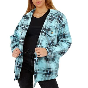 Damen Shacket Kariert Button Down Jacke Aqua Top Oversize Mantel für Frauen - Bild 1 von 8