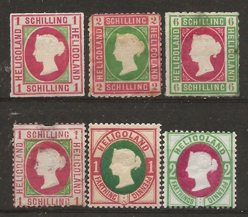 Heligoland 1867-75 SG3,4, 5, 9, 15 y 16 bisagras como nuevo Foto 1 de 1