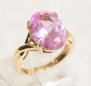 9ct Yellow Gold Dress Ring With Large 7 Carat Pink Sapphire (Lab created) Size K - Picture 1 of 11