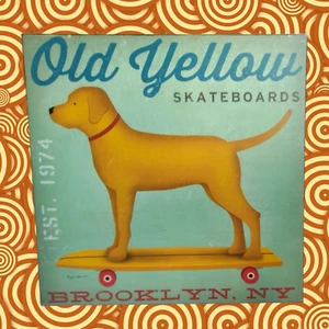 Wall Art Epic Graffiti Ryan Fowler GOLDEN DOG ON SKATEBOARD 14.75"x14.75"x1.375" - Picture 1 of 13