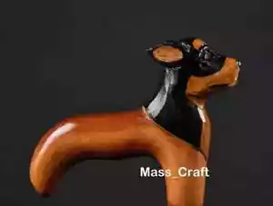 "Hand-Carved Wooden Dog Handle Walking Stick – Unique Animal Cane for Christmas - Picture 1 of 4