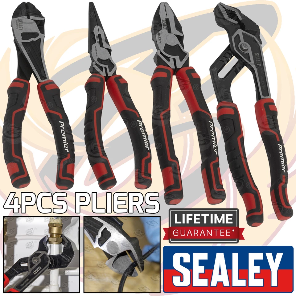 SEALEY Pliers Set 4pcs High Leverage Plier Set Cutters Combi Long Nose Plier Set - Image 1 of 4