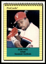 1991 ProCards Sean Page Savannah Cardinals #1661