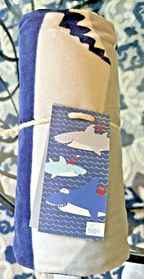 Pottery Barn Disney kid Shark Towel Bath boy school Beach stripe pool space 🚀 / - Image 1 of 4
