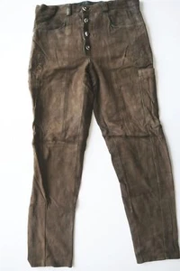 Lange Lederhose Ziegenleder Glattleder braun leicht speckig mit Stickerei Gr.52 - Bild 1 von 9