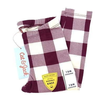 Cat & Jack Baby Girls Size 18M Pull-On Leggings Buffalo Check Burgundy - Image 1 of 4