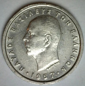 1957 Greece Copper Nickel Drachma Coin Almost Uncirculated Paul I Ruler - Picture 1 of 2