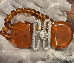 OOAK Artisan Made Vintage Repurposed Shoe Buckle Bracelet With Amber - Picture 1 of 7