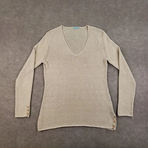 J. Mclaughlin Sweater Women Small Beige V Neck Pullover Semi Sheer Knit Casual - Picture 1 of 10