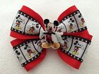 Girls Hair Bow 4" Wide Mickey Mouse Ribbon Red Flatback French Barrette