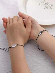  Pulsera Yin Yang Cordón Ajustable Amistad Relación 2 Piezas Nueva - Imagen 1 de 5