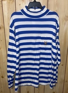 Camiseta a rayas azul y blanco VTG Ralph Lauren con cuello alto y bolsillo manga larga USA-M - Imagen 1 de 4