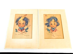 2 VTG Native American Framed Prints Monteague Flagg  Spotted Feather & Snowflake - Picture 1 of 3