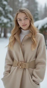 Women Beige Taupe Tan Stretch Fashion Hip High Waist Belt Gold Circle Buckle S M - Picture 1 of 24