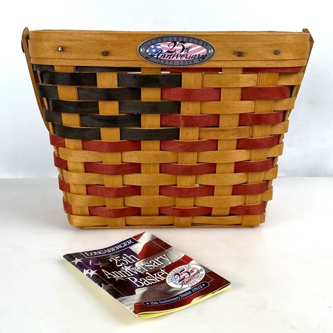 25TH ANNIVERSARY LONGABERGER BASKET 1998 Handle Red Blue Flag Vintage Decor Cover