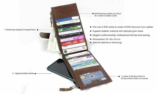 Genuine Leather Wallet RFID Safe Phone Cards Case Samsung I Phone13 pro casing 