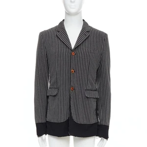 COMME DES GARCONS HOMME PLUS Evergreen grey black striped layered blazer M - Picture 1 of 9
