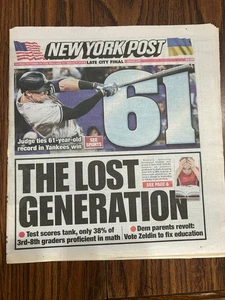 AARON JUDGE NEW YORK YANKEES - SEPT. 29, 2022  NEW YORK POST 61st HOMER - Picture 1 of 1