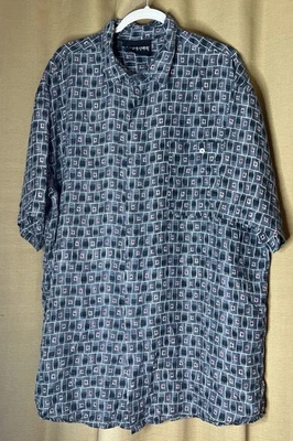 Camisa Colore Italia Para Hombres Seda Manga Corta Gris Estampado Geométrico Botón Oculto XL Foto 1 de 4