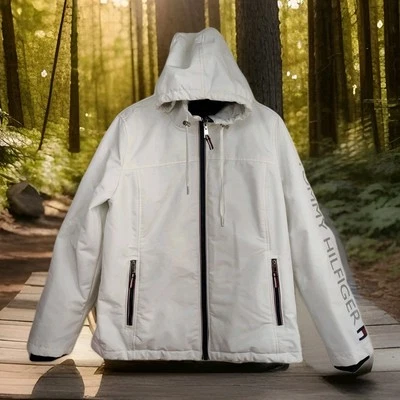 Tommy Hilfiger Abrigo Mujer Forrado, Talla Grande, Con Capucha, Blanco con Interior Gris Foto 1 de 4