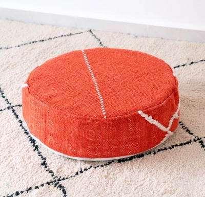 20x20 Moroccan Handmade Pouf Berber Kilim Rug Orange Floor Cushion - Image 1 of 4