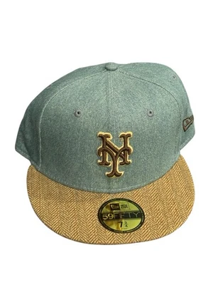 New Era New York Mets Blue Denim Brown Tweed 59FIFTY Fitted Hat Mens Size 7 3/4 - Image 1 of 2