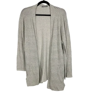 Loveappella, Talla 1X, Cárdigan Abierto Gris, Tejido Texturizado, Bolsillos, Plus, Usado en Excelente Condición - Imagen 1 de 6
