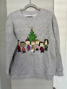 Peanuts Boys Sweatshirt Size M Gray Long Sleeve Graphic Print Christmas Winter - Picture 1 of 13