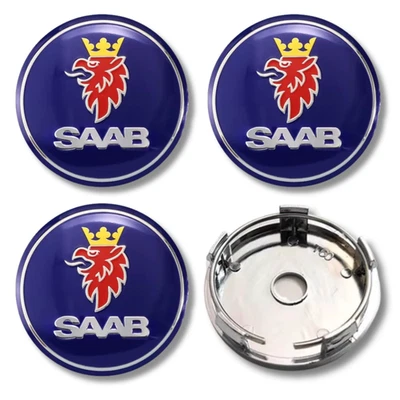 Alloy Wheel Centre Cap Hub x4 For SAAB 60mm Blue Front 9-3 9-5 Silver Back - Image 1 of 4