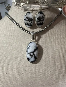 Set turchese bufalo bianco argento sterling 925, orecchini e pendenti con gancio sul retro - Foto 1 di 7