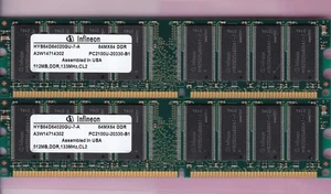 1GB 2x512MB PC-2100 INFINEON HYS64D64020GU-7-A DDR-266 Desktop Memory Kit DDR1 - Picture 1 of 2