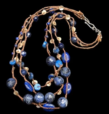 Chan Luu Sterling Silver 925 Layered Blue Lapis Sodalite Stone Beaded Necklace - Image 1 of 4