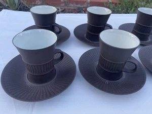 Dansk Designs Fluted Brown Matte Flamestone Set of 6 Mugs Cups & Saucers - Picture 1 of 12