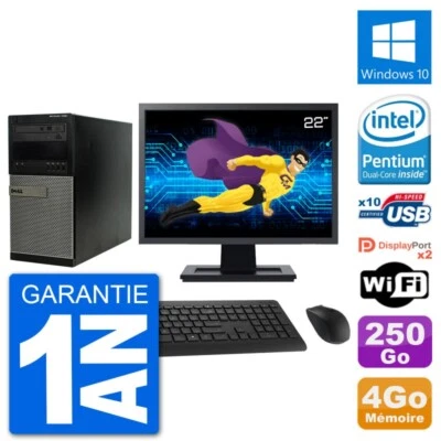 PC tour DELL 7020 Pantalla 22" Intel G3220 RAM 4Go Disco 250Go Windows 10 Wifi - Imagen 1 de 3