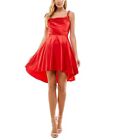 City Studios Junior's Satin Cowl Neck High Low Dress Red Size 3