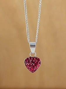 Lovely 925 Silver Pendant shape heart and chain Silver - Picture 1 of 16