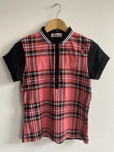 Fred Perry x Amy Winehouse Polo Shirt Womens UK 12 Pink Tartan Check Retro 60s - Picture 1 of 15