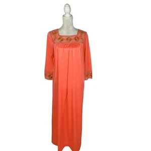 Vintage Gossard Artemis Embroidered Peach Coral Nightgown Nylon Square Neck S - Picture 1 of 8