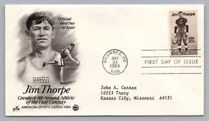 FDC - Jim Thorpe Native American Olympic Athlete 1984 Shawnee OK Football #2089 - Picture 1 of 2