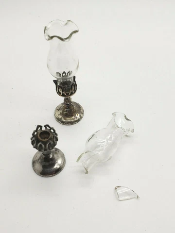 Antique William B Meyers Miniature Dollhouse Sterling Silver Hurricane Lamps *** Cover