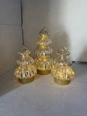 Lighted Mercury Glass Trees- Set of Three - Holiday Decor Tall 11” Short 7.5” - Image 1 of 4