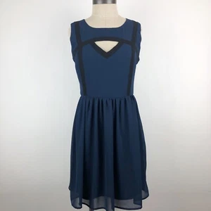 Moonlight Juniors Dress Size Large Navy Blue Sleeveless Sheer Key Hole Flowy - Picture 1 of 12